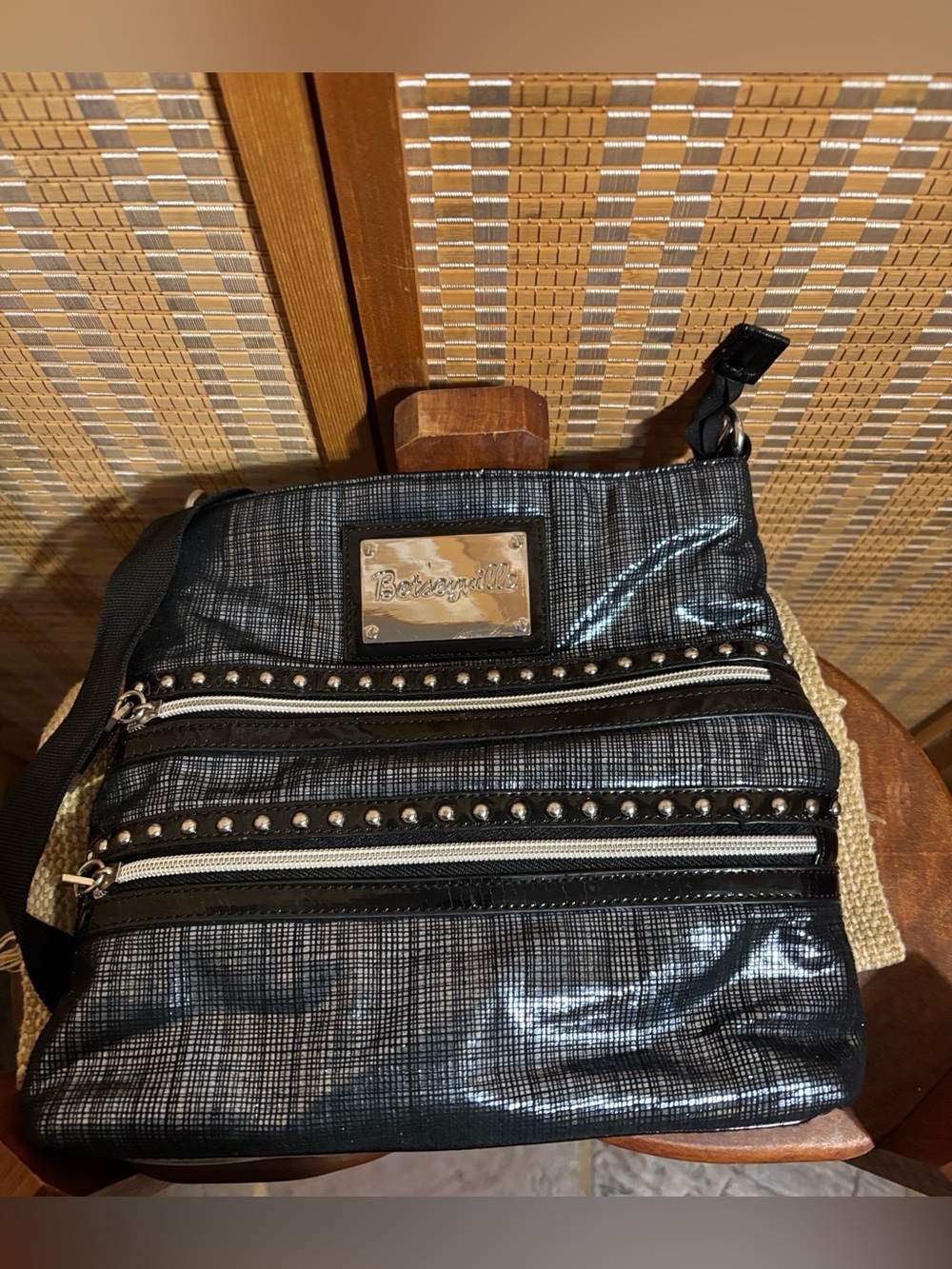 Betsey Johnson Black Textured Studded Crossbody Bag - Picture 4 of 14